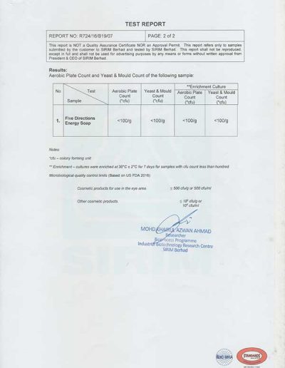 Energy Soap Malaysia Sirim Report 五方能量皂 马来西亚 SIRIM 测试报告 | Five Directions