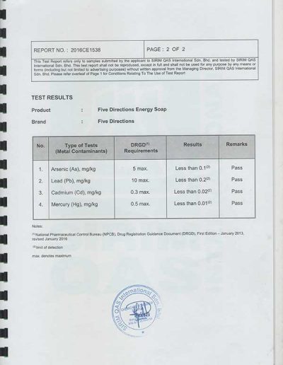 Energy Soap Malaysia Sirim Report 五方能量皂 马来西亚 SIRIM 测试报告 | Five Directions