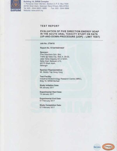 Energy Soap Malaysia Sirim Report 五方能量皂 马来西亚 SIRIM 测试报告 | Five Directions