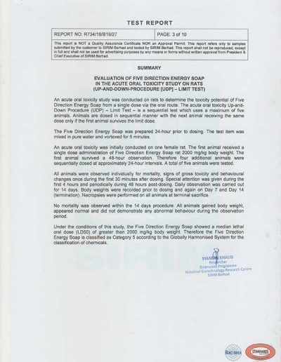 Energy Soap Malaysia Sirim Report 五方能量皂 马来西亚 SIRIM 测试报告 | Five Directions