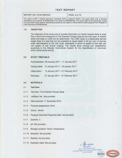 Energy Soap Malaysia Sirim Report 五方能量皂 马来西亚 SIRIM 测试报告 | Five Directions