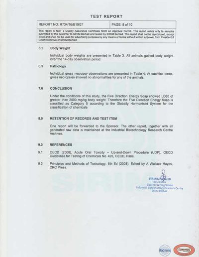 Energy Soap Malaysia Sirim Report 五方能量皂 马来西亚 SIRIM 测试报告 | Five Directions