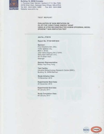 Energy Soap Malaysia Sirim Report 五方能量皂 马来西亚 SIRIM 测试报告 | Five Directions