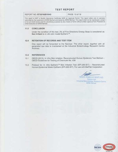 Energy Soap Malaysia Sirim Report 五方能量皂 马来西亚 SIRIM 测试报告 | Five Directions