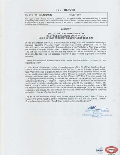 Energy Soap Malaysia Sirim Report 五方能量皂 马来西亚 SIRIM 测试报告 | Five Directions
