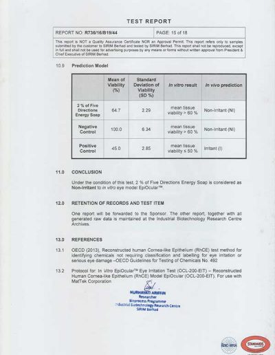 Energy Soap Malaysia Sirim Report 五方能量皂 马来西亚 SIRIM 测试报告 | Five Directions