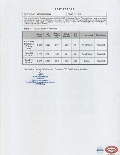Energy Soap Malaysia Sirim Report 五方能量皂 马来西亚 SIRIM 测试报告 | Five Directions