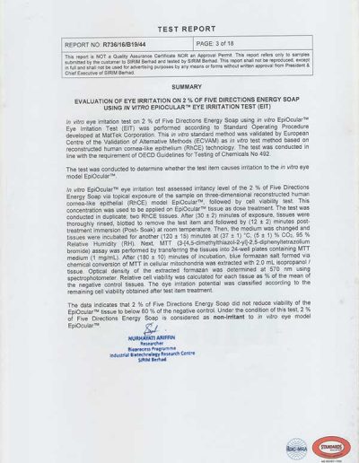 Energy Soap Malaysia Sirim Report 五方能量皂 马来西亚 SIRIM 测试报告 | Five Directions