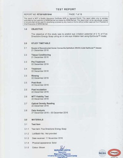 Energy Soap Malaysia Sirim Report 五方能量皂 马来西亚 SIRIM 测试报告 | Five Directions